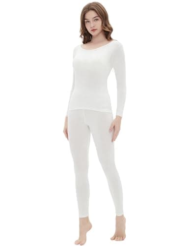 Vinconie Women Thermal Underwear Slimming Top & Bottom Pajama White Yoga Pants, 1 Pack Ivory White, L