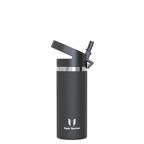 Super Sparrow Water Bottle Insulated - 500ml - Wide Mouth Metal Bottle - Wide Mouth SwivelSip Flask - BPA Free, Leak Proof - Ergonomic Straw Water Bottles for Work, Gym, Travel, Sports
