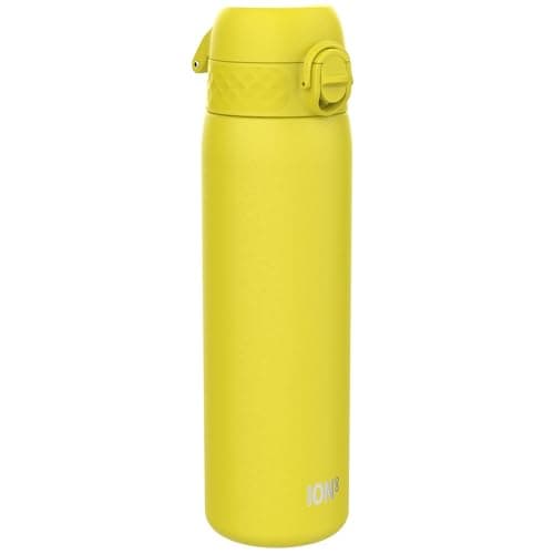 Ion8 Lightweight Steel Water Bottle, 600 ml/20 oz, Non-Insulated, Leak Proof, Easy to Open, Secure Lock, Dishwasher Safe, Flip Cover, Fits Cup Holders, Carry Handle, Metal Water Bottle, Yellow