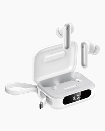 soundcore P41i by Anker Adaptive Noise Cancelling Earbuds with Portable Phone Charger (Built-in USB-C Cable), 192 h Playtime, Immersive Sound,6-Mic AI Calls IPX5 (White with Lightning Adapter)