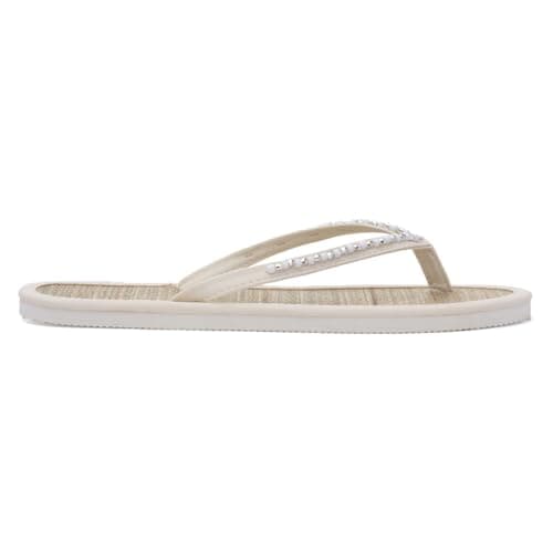 Shoe Zone - Womens White Beaded Toe Post Flat Sandal - Size 6 UK - White — view 2