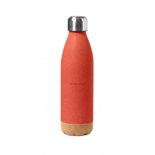 Personalised 650ml BPA-Free Water Bottle with Natural Cork Base & Stainless Steel Lid - Custom Printed Reusable PE Drinking Bottle for Gym, Office, School & Travel
