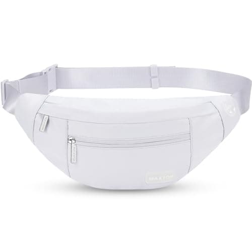 MAXTOP Large Bumbag Waist Fanny Pack Running Belt for Men Women Unisex Bum Bag with Headphone Jack and 4-Zipper Pockets Adjustable Belt for Travel Running Jogging Workout Hiking Gifts White