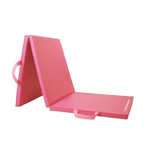 NORTHERN Yoga Mat Exercise Fitness Tri-Fold Foam Mat Extra Thick Non Slip Large Padded Stretching Home Gym Equipment Accessory 3 Folding Multi-Purpose Workout with Carrying Handle (Coral)