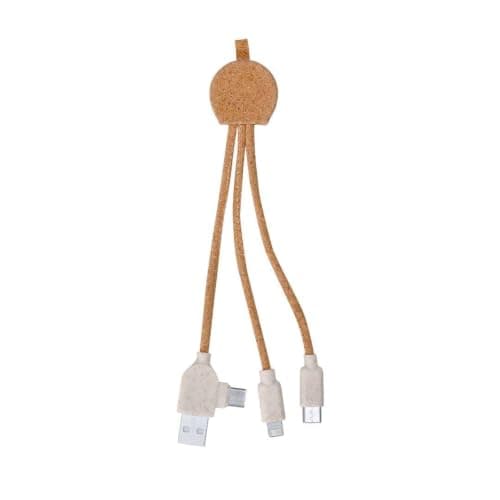 Sawfish Personalised Charging Cable Stuart Eco-Friendly Cork & Wheat Straw Multi Charging Cable with USB-C, Lightning & Micro USB, USB Data Transfer Cable — view 3