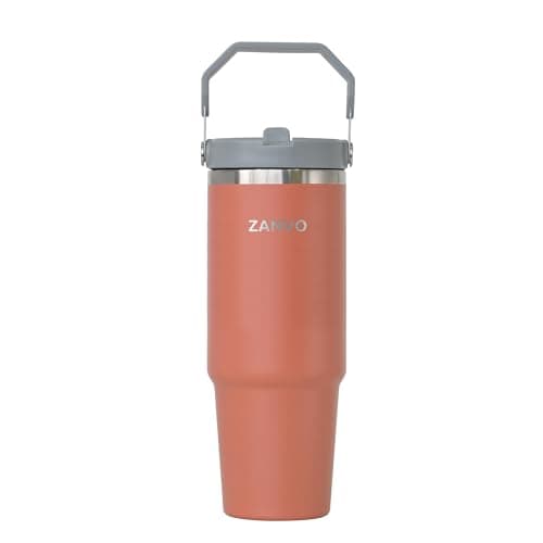 ZANVO Travel Mug Coffee Cup 30oz Insulated Tumbler with Straw(Orange)