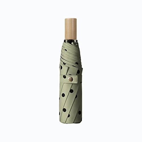 LXZSMH Folding Umbrellas, Windproof Travel Umbrella, Polka Dot Solid Wood Handle Compact Folding Umbrella, 8 Ribs UPF 50+ UV Protection, Men Women(Khaki)