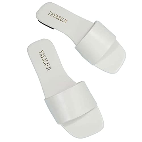 Women's Sandals & Slides UK Sale Clearance Square Open Toe Flat Sandals Slip On Slippers Outdoor Versatile Beach Sandals Backless Mules Fashion Ladies Summer Shoes Footwear Size 3-7.5