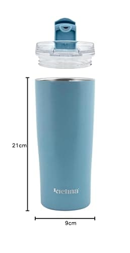 Kichna Brewer Travel Coffee Tumbler with Flip Lid Lock | Double Walled Stainless Steel Vacuum Travel Mug | BPA Free Lid Leak & Spill Proof | Keep Cold for 14Hrs or Hot for 3Hrs 550ml - Powder Blue — view 6