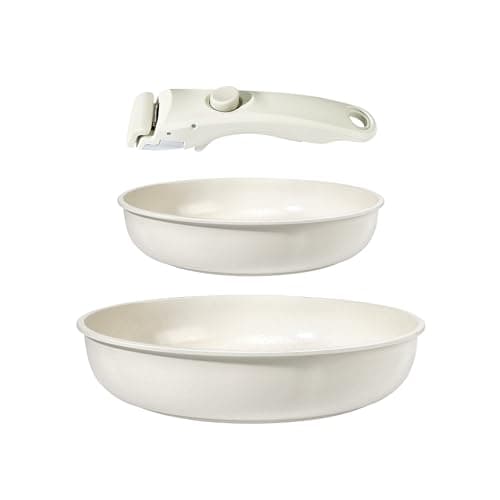 GiPP 3PCS Pots and Pans Set Non Stick,Granite Nonstick Kitchen Cookware Set with Detachable Handle, PFAS & PFOA Free, RV Cookware Set for Camping, Oven Safe(White,3PCS)