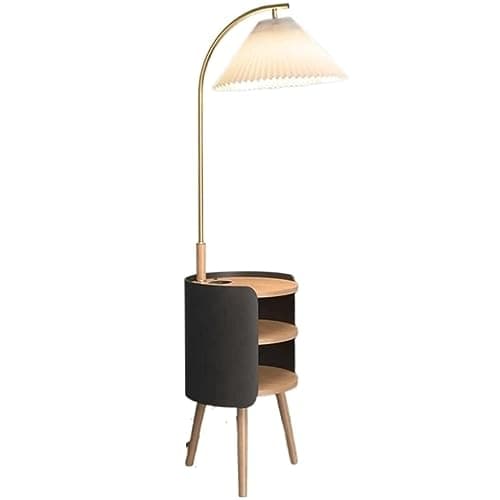 QWPYDXN Task Lighting Nordic Style Floor Lamp, Reading Lamp with Three-layer Storage Tray USB Wireless Charging, Standing Lamp with Pleated Lampshade Tall Pole Lamp