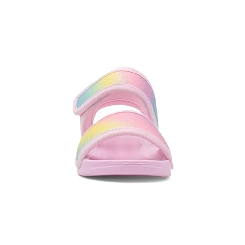 Shoe Zone - Girls Pink Easy Fasten Rainbow Glitter Flat Sandal - Size 10 Child UK - Pink — view 3