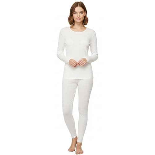 Heatwave Thermalwear Women Thermal Underwear Set Base Layer Long Sleeve Top Ultra Soft Long Johns Bottom Ladies warm for Cold Weather Outdoor Sports Hiking Skiing, White UK 10-12