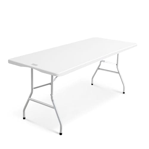 Keplin 6ft Portable Folding Table, 180x70x74cm, Waterproof, White, 9.5kg