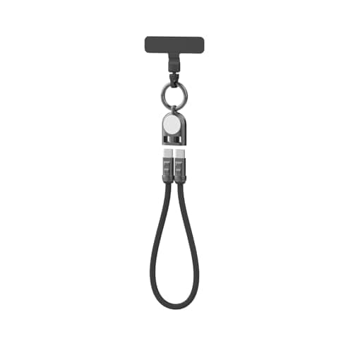 Omana 2-in-1 Mobile Phone Lanyard Multi Charger Cable 240W Type-C 5A Anti-Theft Tether Wrist Shoulder Strap USB Keychain Fast Charging PD for Most Cellphones Covers Data 2in1 (Black, 1.2M) — view 2