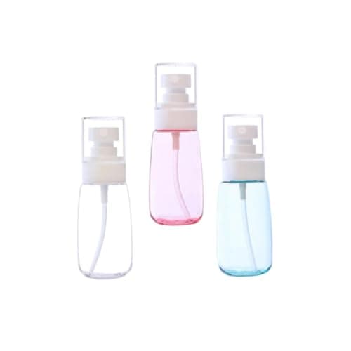 GANAZONO 3Pcs Portable Spray Bottles with Press Pump for Sunscreen Fine Mist Atomizer for Travel and Outdoor Use Refillable Transparent Blue Pink Petg Containers