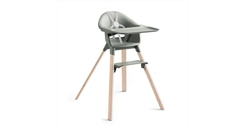 Stokke Clikk High Chair - Portable Baby Highchair with Tray, Footrest & Harness - Easy Tool-Free Assembly for Home & Travel, 6 Months to 3 Years, Glacier Green