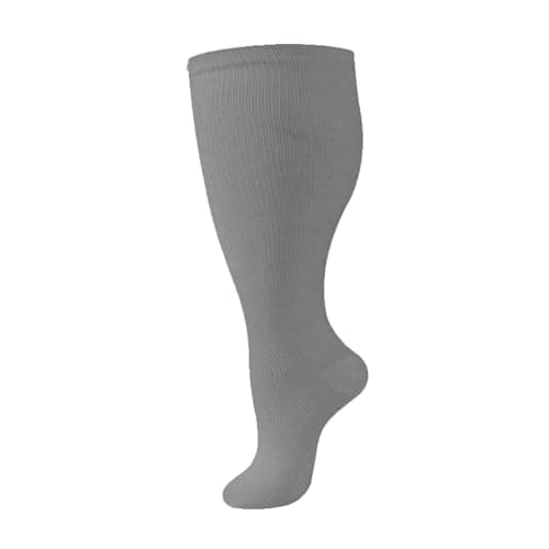 HYCOPROT Plus Size Compression Socks For Women Men Wide Calf Graduated Medical Support Stocking Knee High Pressure Sock Varicose Vein Swollen Legs Pregnancy Travel Flight 20-30 mmHg 1 Pairs Grey 6XL