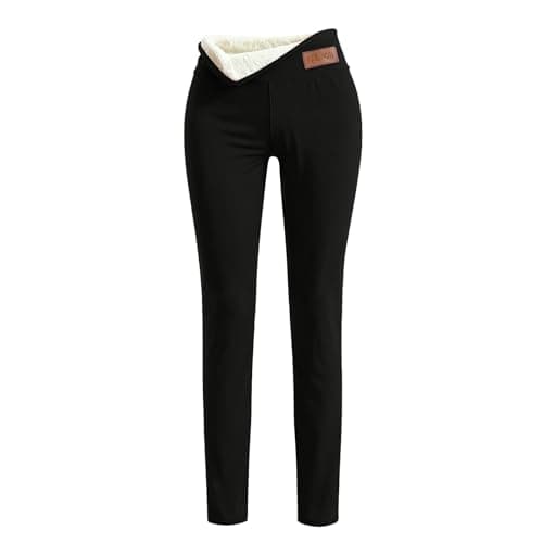 Fleece Lined Leggings Women,Fleece Lined Leggings Women Thick Warm Fluffy Elastic High Waisted Yoga Pants Ladies Winter Outdoor Travel Hiking Camping Thermal Tights Tummy Control Stretchy Legging — view 3
