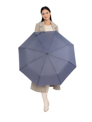 Windproof Travel Umbrella - Compact, Light, Full Automatic Open/Close - Folding Backpack Umbrella for Rain & Sun UV Preotection For Men & Women, Unbreakable 8 Fiberglass Ribs UK Design (Graphite)