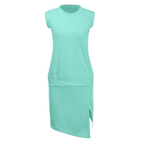 Women's Summer Two Piece Travel Lounge Set, Mineral Wash Cotton Tank Top Paired with Lined Split Athletic Skirt, Comfortable Outfit for Holiday and Leisure Wear(Mint Green, XL) — view 2