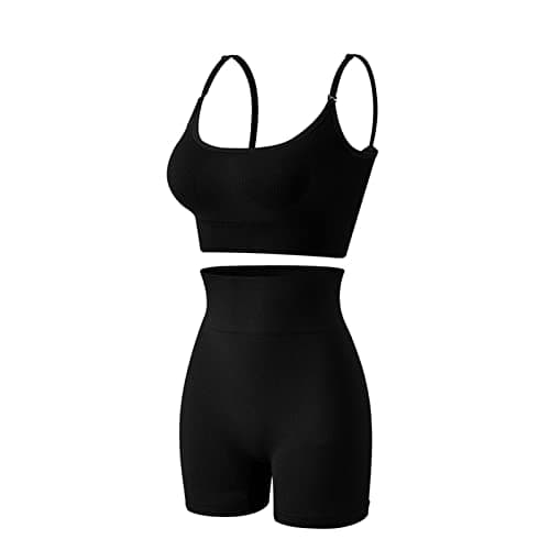 Generisch Sports Set Women's Yoga Outfit Set Women's Training Sets Tank Top 2 Pieces Seamless High Waist Fitness Outfit Yoga Shorts Sets, black, M — view 4