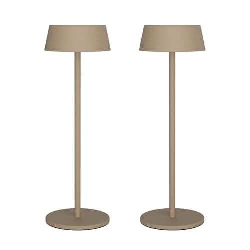 K-Bright Pack of 2 LED Battery Table Lamp 32.5 cm Aluminium Khaki