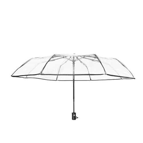 Wisebom Transparent Automatic Folding Clear Tri-fold 8 Ribs Compact Travel Umbrella - Rainproof, Windproof, See Through for Wedding Photography