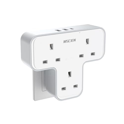 Plug Extension Socket,Mscien Plug Adapter 3 Way with 3 USB(1 Type-C), Multi Plug Adaptor Wall Socket Plug Extender UK 13A Power Extension Plug For Home Dorm Kitchen Office