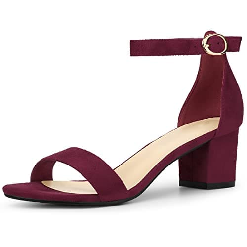 Perphy Women Ankle Strap Open Toe Chunky Heels Sandals with Buckle Closure