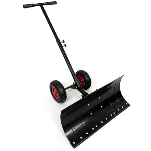 Adjustable Snow Shovel with Wheels Height Handle Multi-Angle Snow Pusher Blade for Driveways, Sidewalks, Garden Paths, Patios and Outdoor Snow Clearing – Heavy Duty Winter Snow Removal Tool (Black)