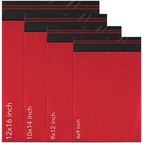100 Mixed Mailing Poly Postal Self Seal Bags 4 Sizes 25 from Each iSOUL Small to Large Mailing Bags Postage Packaging Assorted Mailers Posting Shipping Post Parcel Package Bags Red