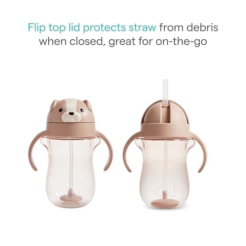 Munchkin Any Angle Spill Proof Weighted Straw Trainer Cup | Transition Sippy Cups for Toddlers and Babies | Click Lock Technology & Fun Animal Design | Baby led Weaning | 296ml | Dog — view 5