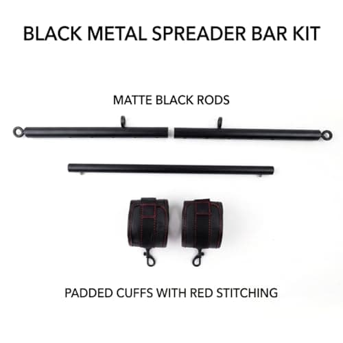 Heavy Duty Stainless Steel Expandable Spreader Bar with 4pcs Furry PU Purple Adjustable StrapsTraining Fitness Kit,Home Indoor Sports Yoga Set (Black+Black PU Cushioned Kit) — view 3