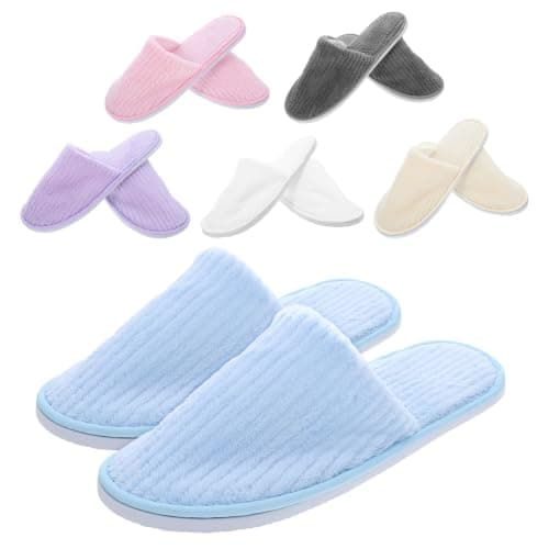 BESPORTBLE 6 Pairs Guest Slippers Washable Closed-Toe Fleece House Slippers with Non-Slip Sole Hotel Slipper Set for Spa Indoor Travel and Guest Rooms