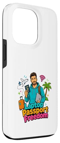 Laptop Passport Freedom Digital Nomad Travel Design Case for iPhone 13 Pro — view 3