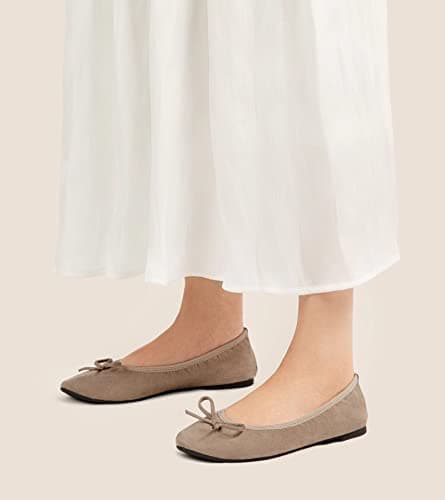 Greatonu Women's Ballet Pumps Comfort Foldable Portable Travel Slip on Slipper Bow Tie Flats Shoes Beige UK 3 — view 2