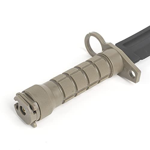 QIRUIMY Tactical M9 Bayonet Plastic Knife,Bendable Rubber Combat Knife with Sheath,Airsoft Military Training Enthusiasts CS Cosplay Dagger Model Dress Up Accessory (Brown) — view 6