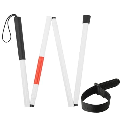 Blind Stick, 135cm/53in White Cane, Aluminium Alloy Folding Walking Stick Reflective Walking Cane Red White Collapsible Guide Walking Stick with Strap for The Blind And Vision Impaired