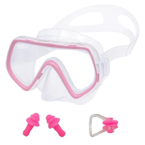 DAVBNM Snorkel Mask for Kids, Swimming Goggles with Nose Cover, No Leak 180° View Diving Mask with Nose Clip and Earplugs, Scuba Diving Goggles Anti-Fog for Children Aged 4-15