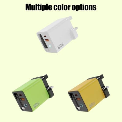 UK 80W Power Adapter with Retractable Cable, Yellow — view 5