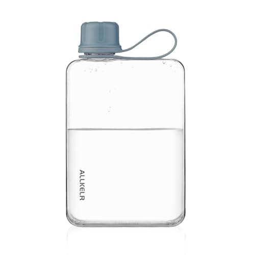 ALLKELR Portable Flat Water Bottle Flask,BPA Free Reusable Tritan Plastic Travel Water Bottle Cup,Lightweight Leakproof Slim Water Bottle Fits Purse,Backpacking, Hiking (Blue, 17 oz)