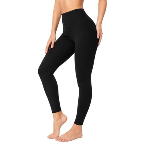 Women’s Cotton Rich High Waisted Leggings with Pockets, Full Length Ladies Stretch Leggings, Soft Comfortable Gym Yoga Lounge Wear Skinny Trousers for Everyday Casual Wear Black