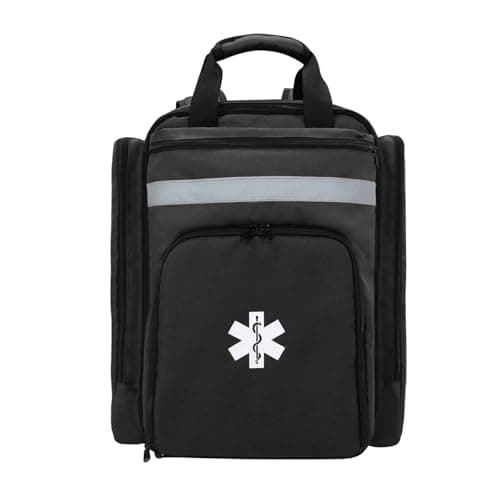 Lyirfan Professional First Aid Backpack Empty Medical First Aid Bag,Tactical Medical Bag with Reflective,Large Capacity First Aid Medical Backpack for for Home and Work,Hiking Outdoors(Black)
