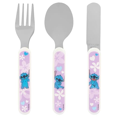 Disney Stitch Kids Cutlery Set by Polar Gear | 3pc Cutlery Set Disney Gifts for Girls & Boys | Lilo & Stitch Gifts Cutlery Made from Food-Safe Stainless Steel & ABS Plastic for Children 36 Months Up