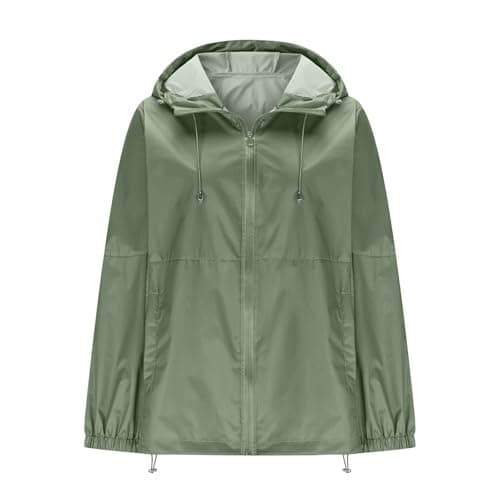 Waterproof Jacket Packable Rain Coats for Women Lightweight Rain Jacket with Hooded Ladies Packable Functional Jackets Windbreaker Breathable Active Outdoor Coats Green M — view 2