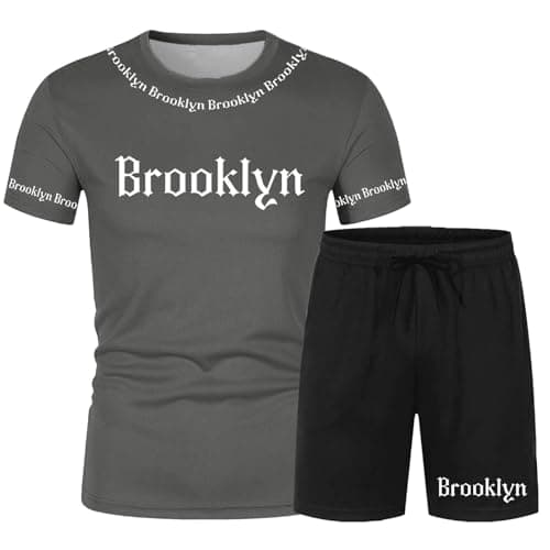 Mens 2 Piece Tracksuit Short Sleeve T-Shirts and Shorts Matching Set Loungewear Sweatsuit Lounge Sets with Pockets Mens Active Shorts Set Exercise Fitness Sportswear Sweatsuits(Grey,M) — view 4