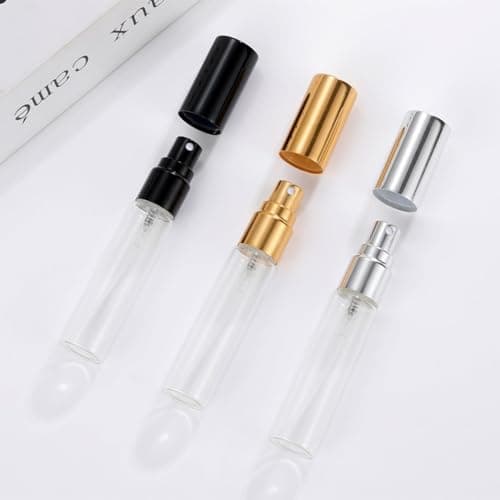 50Pcs 5ML 10ML 15ML Empty Glass Perfume Atomiser Clear Atomiser Spray Bottles Refillable Spray Perfume Bottles Fine Mist Cosmetic Container for Travel (10ML,Black) — view 2