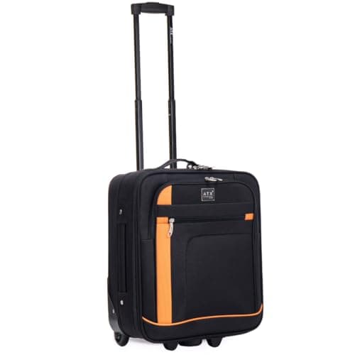 ATX Luggage 45x36x20cm EasyJet | 2 Wheels Under Seat Carry-Ons | Soft Shell Lightweight Cabin Bag | Built-in Combination Lock| Black/Orange | 29 Liter
