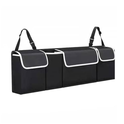 ASelected Car Trunk Organizer 90 x 25 x 12 cm with Adjustable Straps for SUV Foldable with Multiple Compartments Waterproof PVC Trunk Storage Space Saving, Black